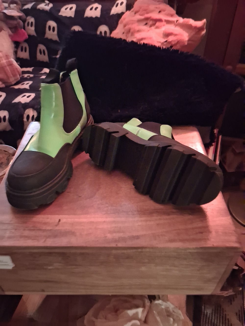Kids Chelsea Boots in Neon Green and Black